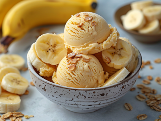 Veganes Bananen-Eis aus Pflanzendrink und Pflanzensahne. Schön cremig, gesund und laktosefrei.